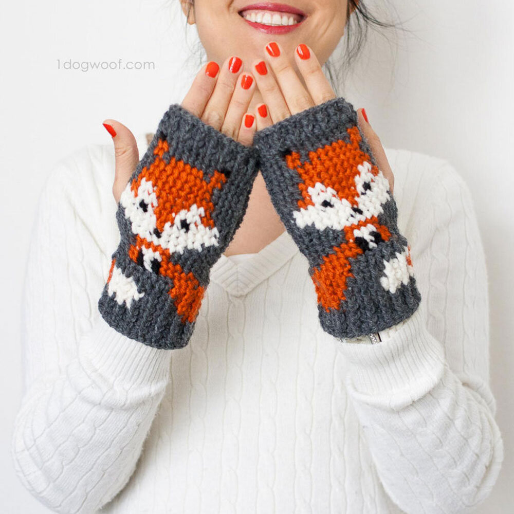 Fox Handwarmer/Fingerless Gloves Crochet Pattern by One Dog Woof on Etsy