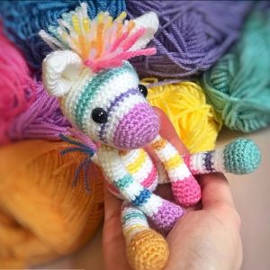 Crocheted rainbow unicorn
