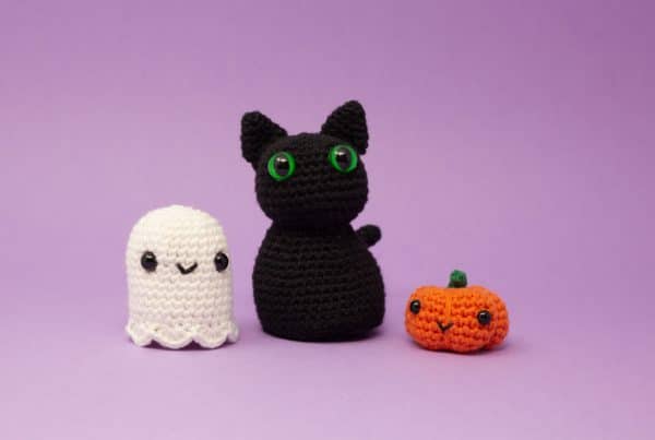 Ghost, pumpkin and black cat crocheted